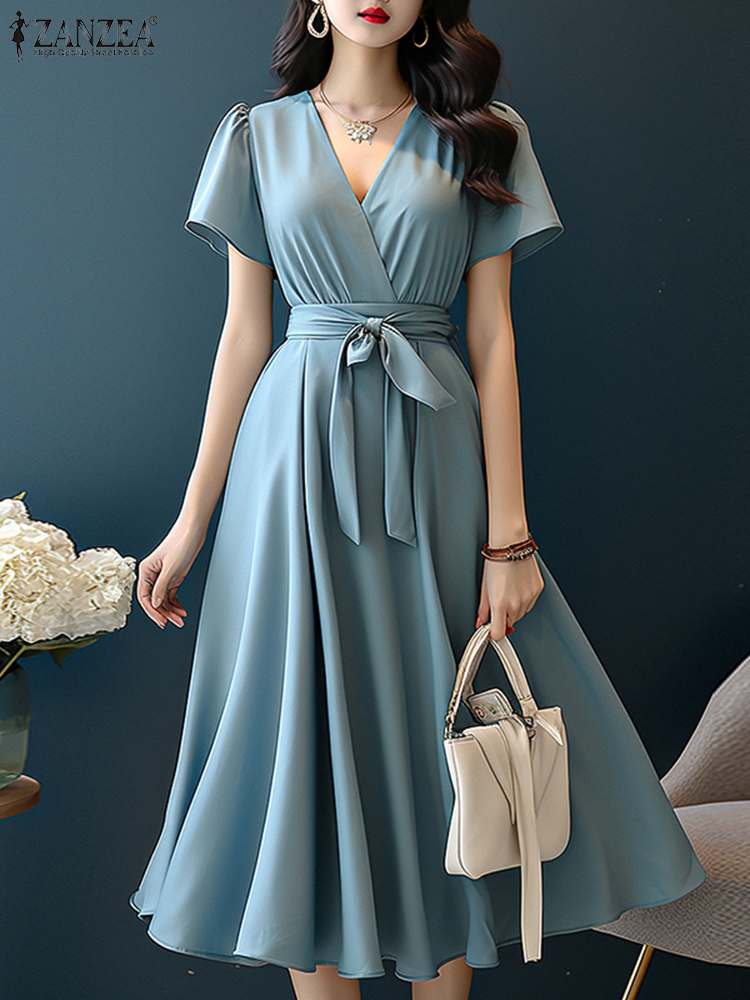 Women Formal Wear Zara - ZANZEA-Robe mi-longue élégante à manches courtes