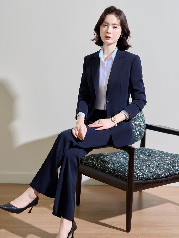 Women Formal Wear For Interview - Costume professionnel bleu marine pour femme,