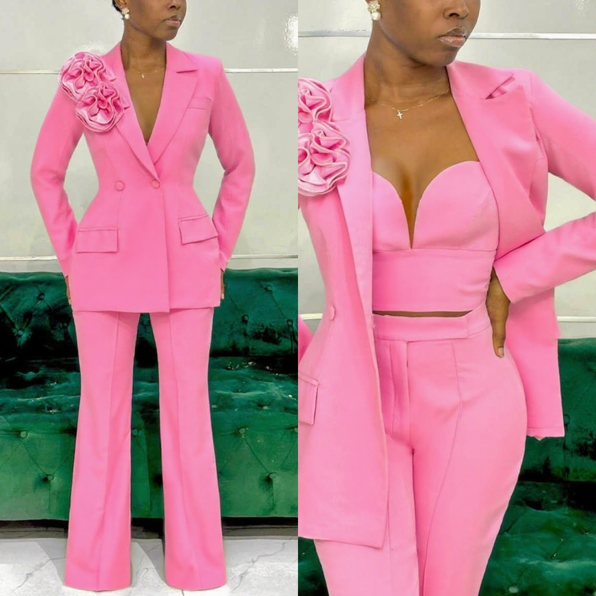 Women Formal Wear Designers - Ensembles de pantalons roses personnalisés pour